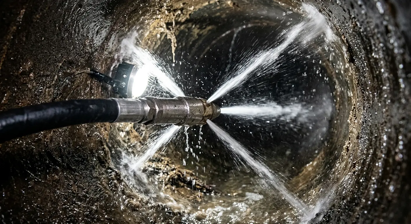 High-pressure hydro jetting nozzle cleaning sewer pipe for Trenchless Sewer Repair in Darlington